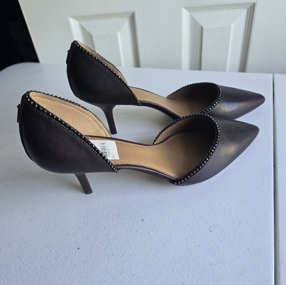 Coach Brown Leather Pumps Beaded Split Slip-On High Heel Shoes Size  9.5B - Picture 10 of 16